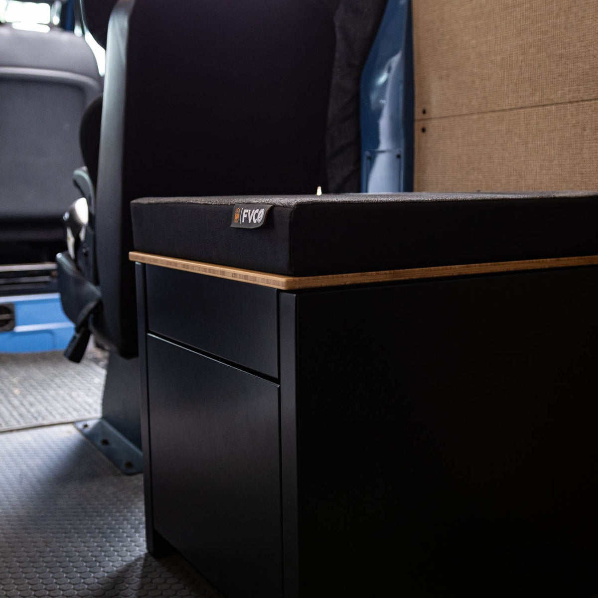 Angled profile view of the Toilet Cubby with matching 3-inch thick Toilet Cubby Pad on top