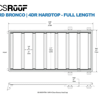Ford Bronco ACS ROOF platform rack dimension and fitment schematic