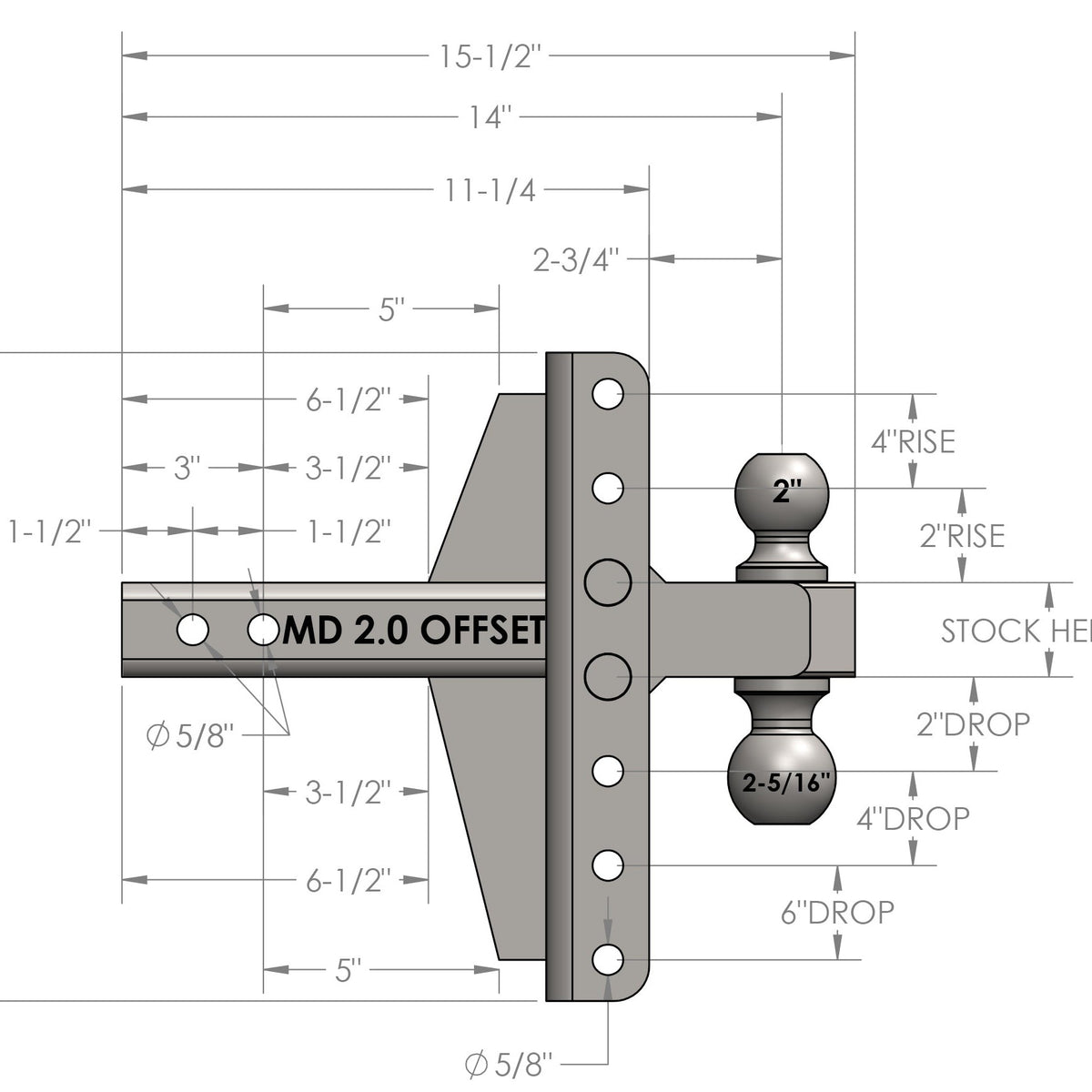 BulletProof Hitches Medium Duty 2-Inch Receiver 4 and 6 Inch Offset Adjustable Hitch — image 4