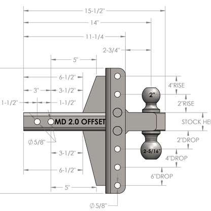 BulletProof Hitches Medium Duty 2-Inch Receiver 4 and 6 Inch Offset Adjustable Hitch — image 4