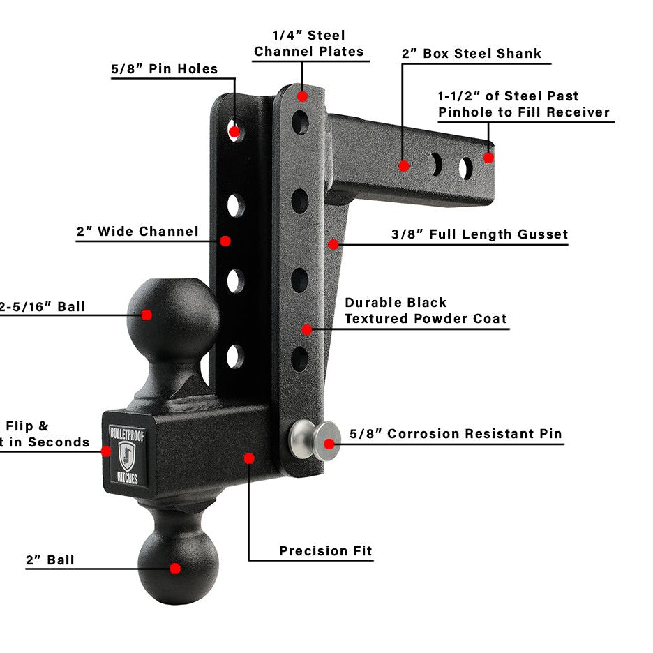 BulletProof Hitches 2.0 Inch Light Duty 6 Inch Drop Rise Ball Mount Hitch — image 4