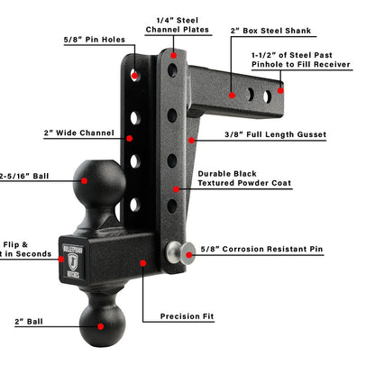 BulletProof Hitches 2.0 Inch Light Duty 6 Inch Drop Rise Ball Mount Hitch — image 4