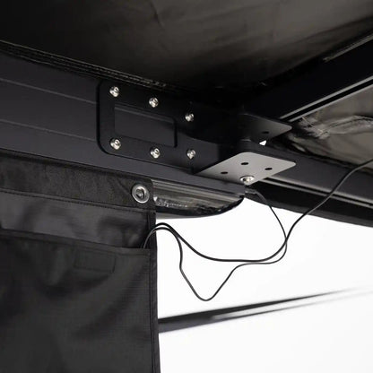 Close-up of the built-in LED lights and wiring on the FSR 180 Tailgate Awning from Free Spirit Recreation