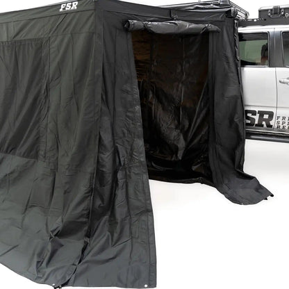 FSR 270 Awning Walls installed on the Freespirit Recreation 270 degree awning with car awning door rolled up and open