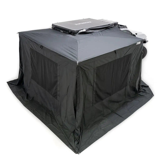 FSR 270 Awning Walls installed on the FSR 270 degree awning mounted on a Toyota Tacoma for added protection from the elements while car camping, overlanding, and off roading