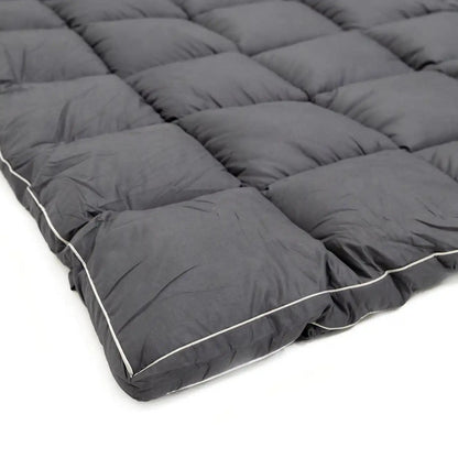 Close up of the premium gray fabric used on the FSR quilted mattress topper for rooftop tents from Free Spirit Recreation