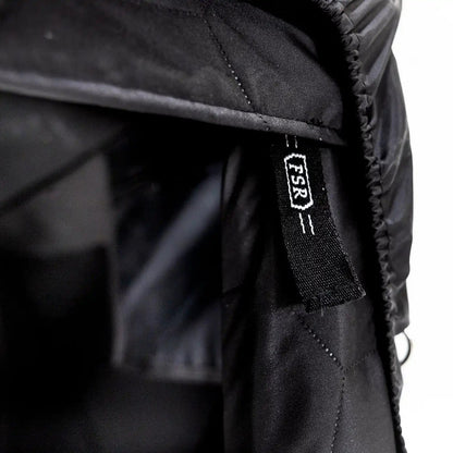 Close up of the branded zipper on the FSR Hub 4 Double Tent pop up 6 to 8 Person family camping and glamping tent from Freespirit Recreation
