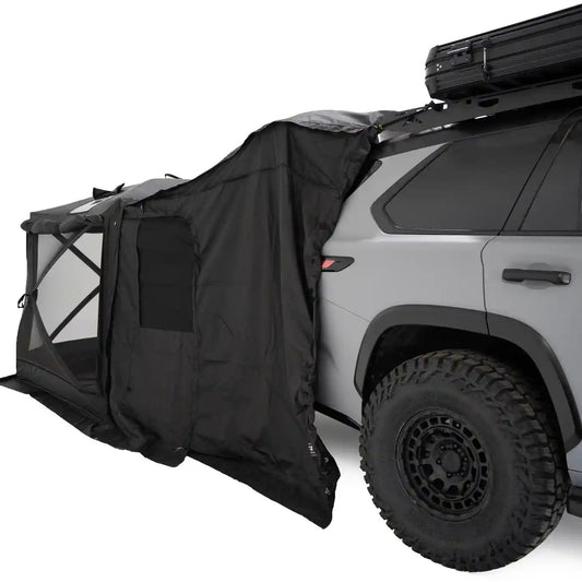 FSR Hub 4XL with Car Connect attached to the back of a gray SUV for car camping