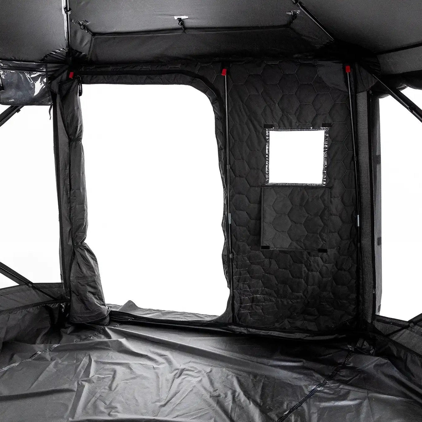 Close-up interior photo of the windowed door of the FSR Hub 6XL Tent pop up 6 person family camping and glamping tent from Freespirit Recreation