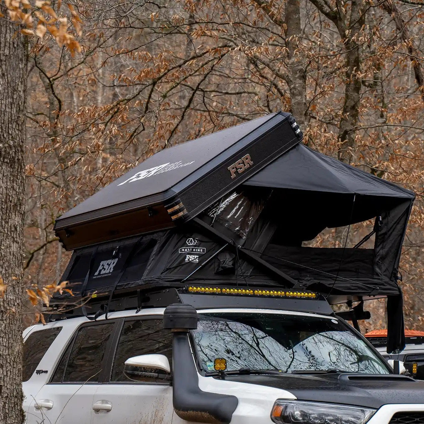 FSR Kali King Rooftop Tent from Free Spirit Recreation setup and in use on an overland Toyota 4Runner while camping