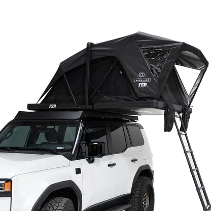 Photo of the FSR Nova King rooftop tent deployed with doors and windows closed