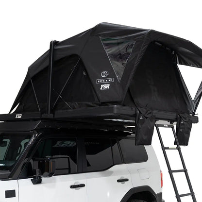 Close-up exterior photo of the Nova King rooftop tent installed with doors and windows closed