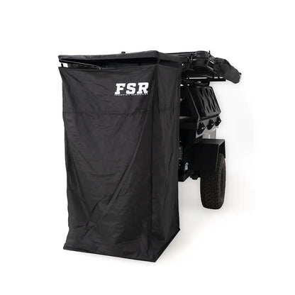 FSR Shower Awning from Freespirit Recreation mounted to an overland trailer to use as a camping bathroom and shower tent while off roading