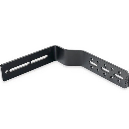 Front of the FSR Universal Awning Bracket from Free Spirit Recreation for mounting a car awning to platform style roof racks laying on its side