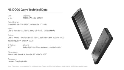 Nitecore NB10000 Gen4 (Gen 4) Ultralight 10000mAh Power Bank