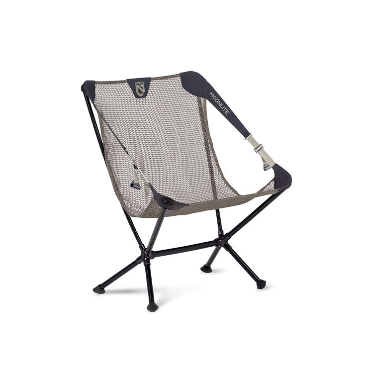 The NEMO Equipment Moonlite™ Reclining Camp Chair is a lightweight, foldable camping chair with a mesh seat, black metal frame, and adjustable recline for comfort and easy transport on outdoor trips.