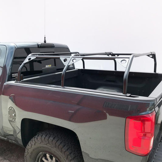 Dimensions L/W/H: 60 x 68 x 14.5 (max-width is 68 inches) Distance from bar to bar: 55.5 inches Capacity Static: 800 lbs Capacity Dynamic (Driving down the road): 650 lbs  Powder-coated for a long-lasting finish and protection