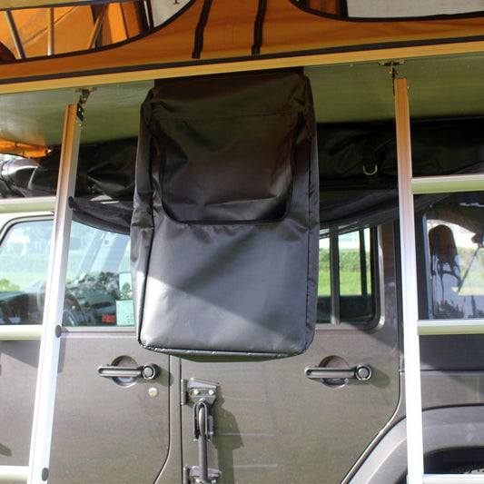 WATERPROOF PVC MATERIAL SLIDES IN AND HANGS NEXT TO THE LADDER EASILY FITS 2+ PAIRS OF SHOES PLUS A ROLL OF TOILET PAPER ZIPPER INCLUDED TO MITIGATE MOISTURE GETTING IN