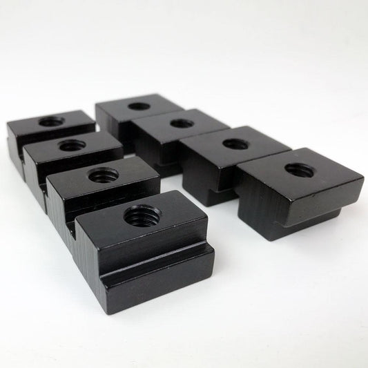 Our Rooftop tent bed rack T nuts will allow you to install our rooftop tent bed rack to any sliding track system with a 7/8" backside opening and 9/16" front side opening.  These are an exact match for the Toyota Tacoma & Tundra factory track systems.