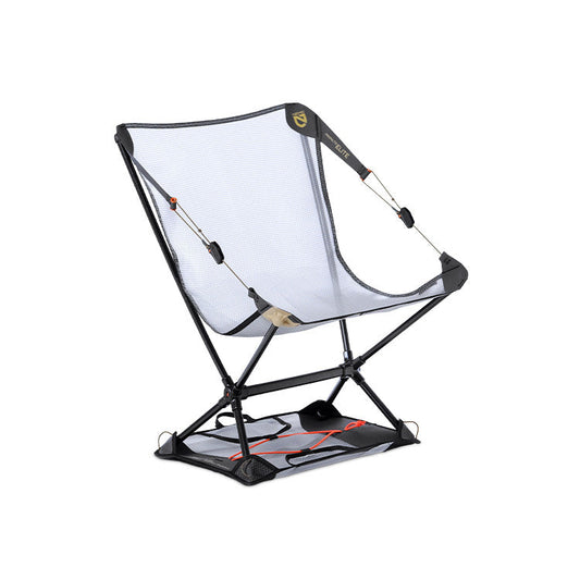 The NEMO Equipment Moonlite™ Elite Reclining Backpacking Chair is a lightweight, collapsible chair with a mesh seat, black frame, and support straps, shown against a white background.
