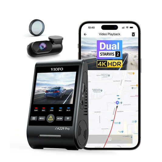 VIOFO A229 Pro 2CH Front and Rear 4K+2K HDR Dual Dash Cam with Sony STARVIS 2 Sensors Super Night Vision Voice Control - VIOFO
