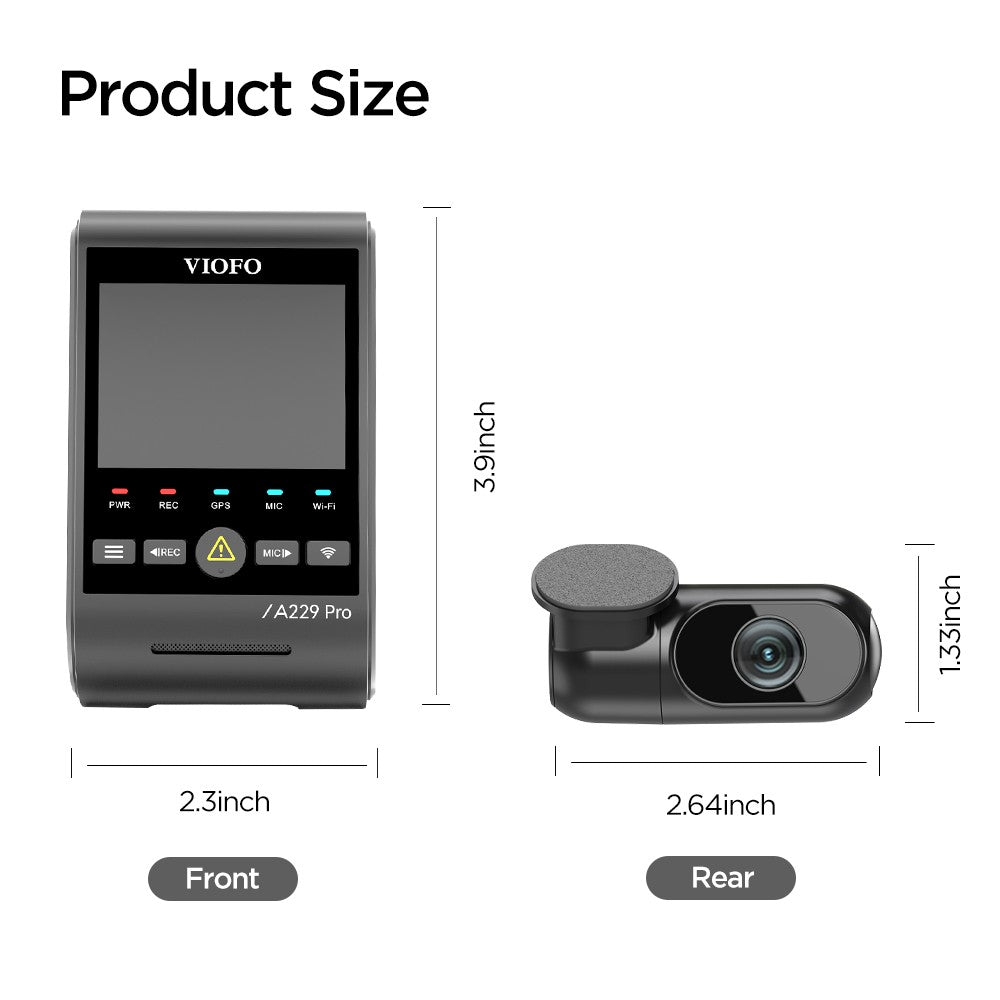 VIOFO A229 Pro 2CH Front and Rear 4K+2K HDR Dual Dash Cam with Sony STARVIS 2 Sensors Super Night Vision Voice Control - Viofo - official
