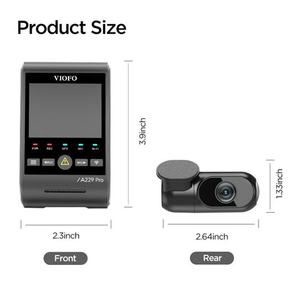 VIOFO A229 Pro 2CH Front and Rear 4K+2K HDR Dual Dash Cam with Sony STARVIS 2 Sensors Super Night Vision Voice Control - Viofo - official